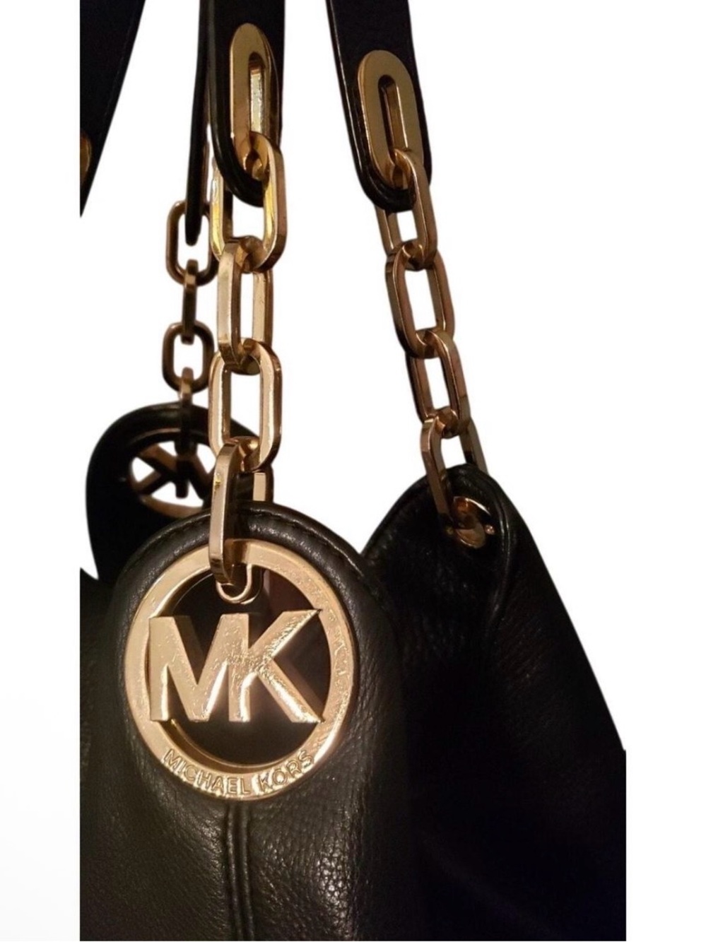 Michael Kors Fulton Black Pebbled Leather Shoulder Hobo Bag with Gold Hardware - Picture 7 of 9